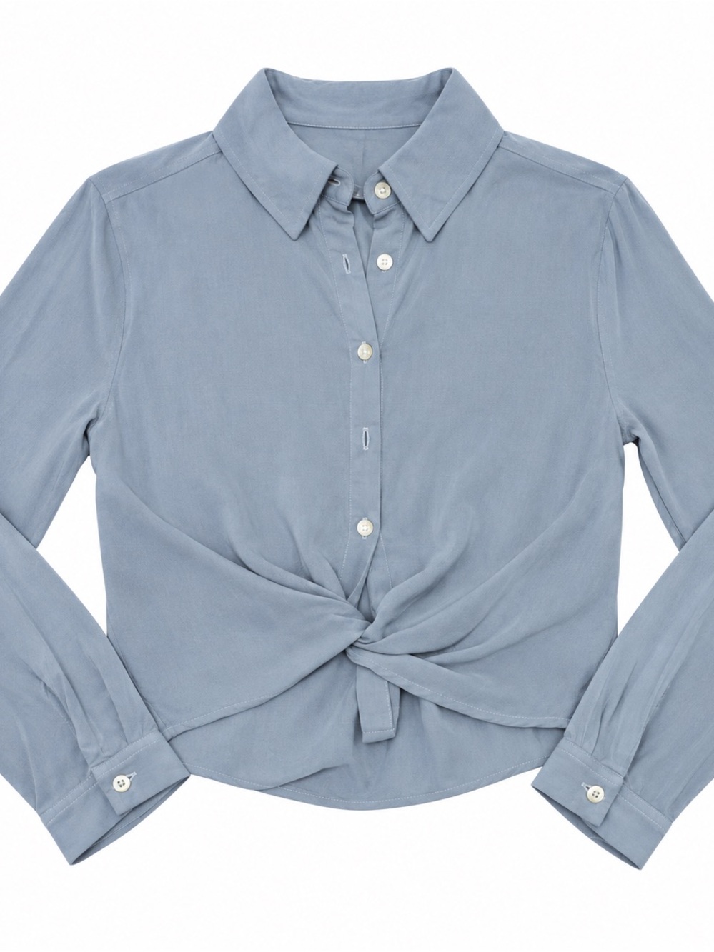 Light Blue Button-Front Twist Hem Shirt